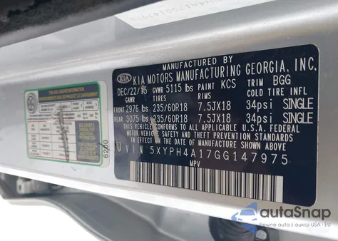 2016 Kia Sorento 2.0T Ex из США, поврежденный, VIN 5XYPH4A17GG147975